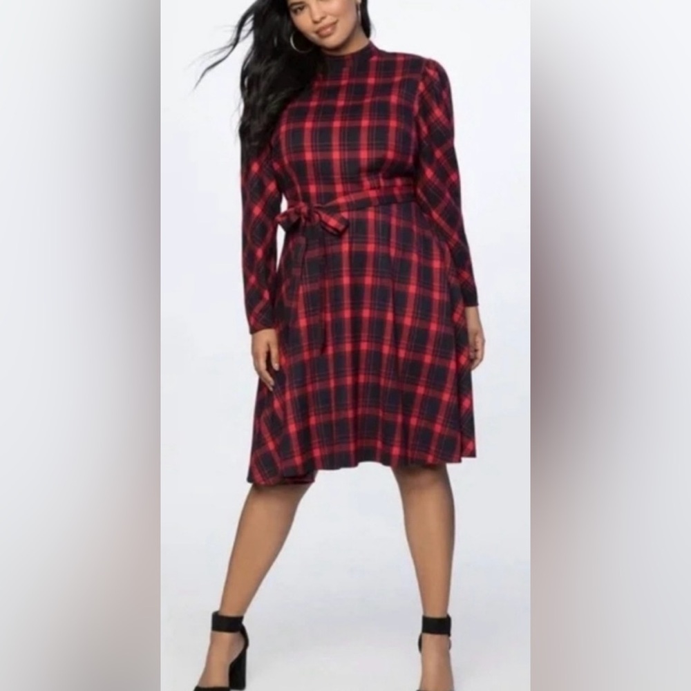 Eloquii sz 14 red plaid dress